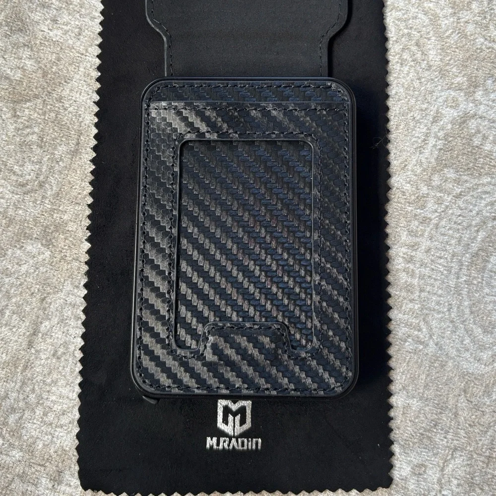 Brand New Muradin Black Carbon Fiber Minimalist Wallet RFID Blocking Card Holder